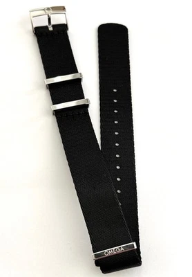 Original Omega 20mm BLACK Nylon Fabric Watch Band Strap - Image 1 of 3
