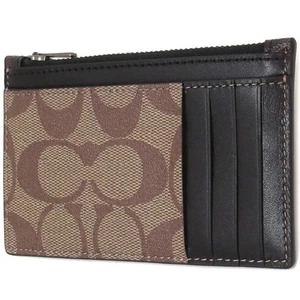 Estuche para tarjetas COACH con cremallera lona exclusiva en caoba/caqui - Nuevo - Imagen 1 de 1
