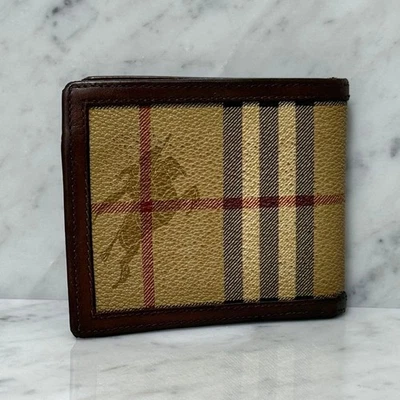 Cartera Plegable Burberry Años 90 Con Cuero Marrón Hombre Billetera Accesorio Original Collar Foto 1 de 4