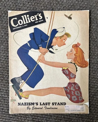 Vintage 1944 COLLIER'S magazine WWII NAZI PRISONERS~Sailor Boy kissing Girl~Bee - Image 1 of 4