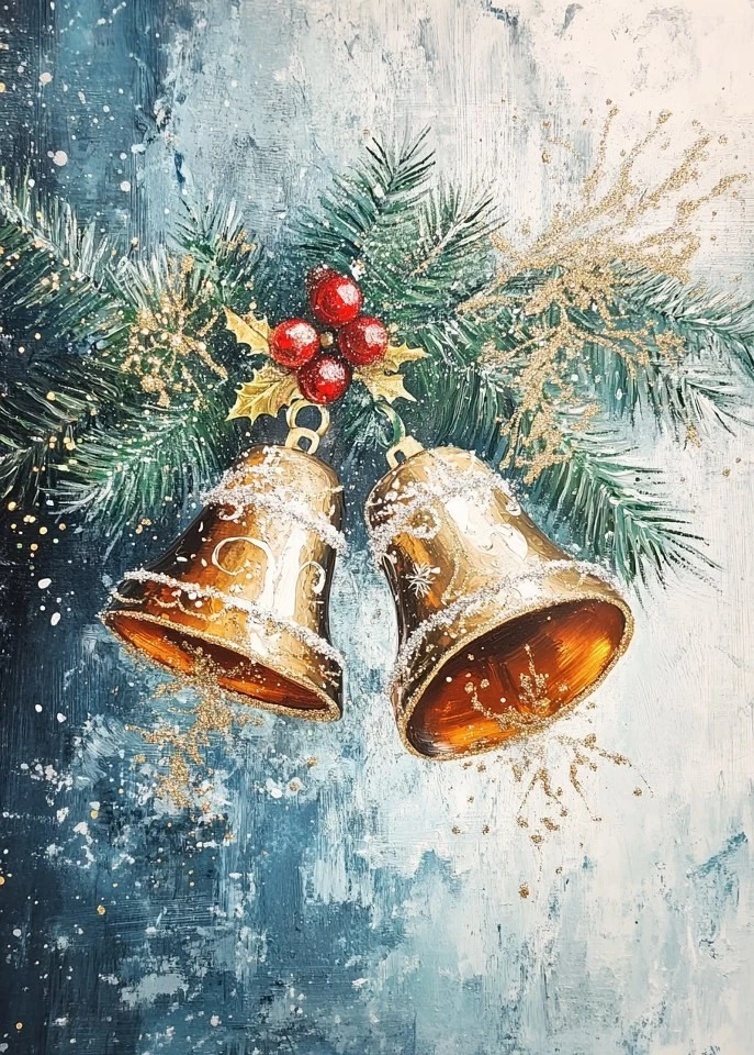 印花 ACEO 艺术卡圣诞树铃铛蝴蝶结冬季限量版 — 第 1/1 张图片