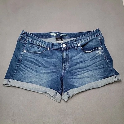 Pantalones cortos de jean Mossimo denim tiro medio, talla 12 (31 cintura) lavado oscuro con puños Foto 1 de 4