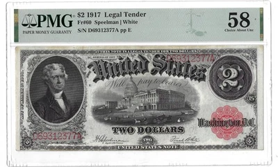 58 PMG 2 Dollars 1917 United States Large Size Banknote # 60 - Image 1 of 4