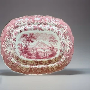 Antike rote Transferware Staffordshire Platte, 17,5" um 1840 - Bild 1 von 6