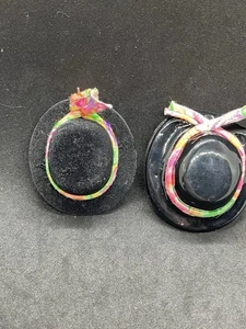 Vintage Barbie Doll Fashion Hats 80s Black With Colorful Trim - Picture 1 of 3