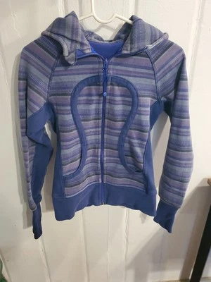 Chaqueta con Capucha Lululemon Mujer a Rayas Buceo Azul Deseo Paneles Elásticos Talla 4 L Foto 1 de 4