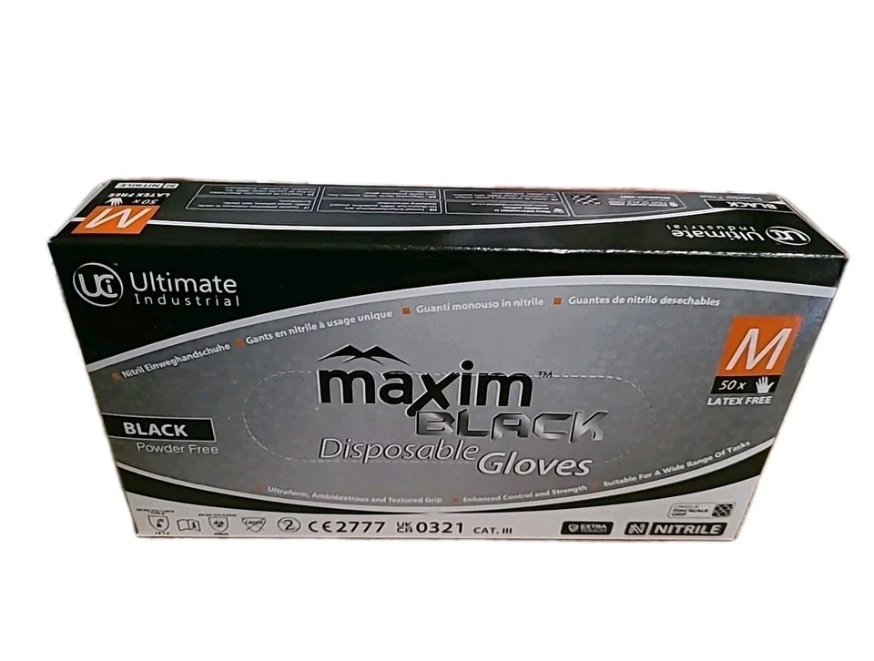 UCI DG-Maxim Black Nitrile Gloves 50 Heavy Duty Fish Scale Grip Medium Q4