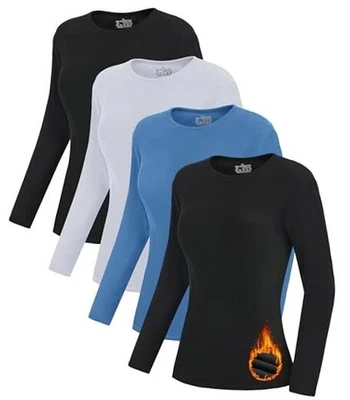 4件装女式保暖长袖衬衫双人中号A-2黑色/灰色/蓝色 — 第 1/4 张图片