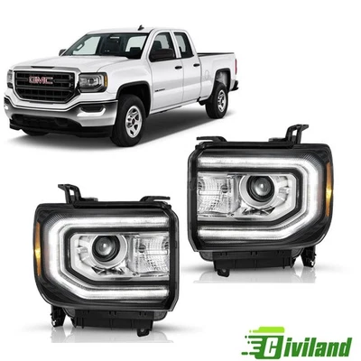 For 2016-2018 GMC Sierra 1500 HID/Xenon LED DRL Projector Headlights Left+Right - Изображение 1 из 4