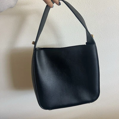 Anthropologie Melie Bianco Vegan Leather Handbag Black Gold Hardware Medium  - Image 1 of 4