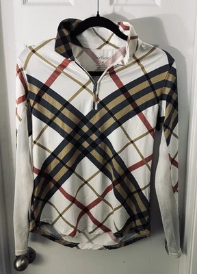 San Soleil гольф длинным рукавом UPF 50 половина молнии Nova чек клетку красный желтовато-коричневый белый размер S - Изображение 1 из 3