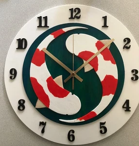 Handgefertigte Holz Koi Karpfen Uhr ohne Batterie enthalten 14”x14”ca  - Bild 1 von 2