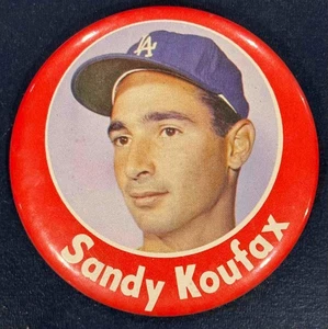 1965 SANDY KOUFAX PHOTO BUTTON PIN PINBACK LOS ANGELES DODGERS 3 1/2" NICE ONE - Picture 1 of 2