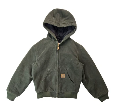 Chaqueta forrada de lana con capucha de lona verde musgo Carhartt juvenil 8 años YYJ130 MOS Foto 1 de 4