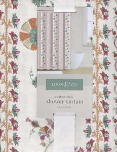 Loom & Co Multicolor Fabric Shower Curtain 72" x 72" Jacobean Farmhouse Cottage - Picture 1 of 10