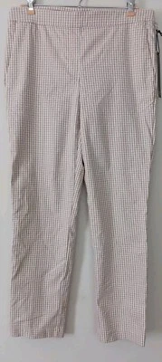 Pantalones al tobillo Nicole Miller 8 bolsillos blancos tostados a cuadros de guinga elásticos nuevos con etiquetas Foto 1 de 4