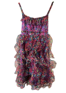 Justice Dress Multicolor Floral Print Tulle Sequins Girls Size 6 TIes Stretch - Picture 1 of 9