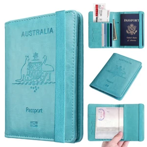 Travel Passport Case Leather Cards Wallet Holder RFID Blocking Anti Scan Cover - Picture 1 of 9
