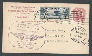 1927 PC CAM FIRST FLT 9W6 W/C10 ON 2c POSTAL UX25 RARE USE - Bild 1 von 1