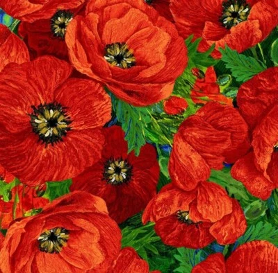 BOLT END 34 INCHES Timeless Treasures Poppy Dreams Poppy Flowers Cotton Fabric - Image 1 of 4