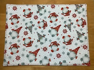 Set of 2 11"X15" Reversible Red and Gray Gnomes Fabric Placemats with Batting - Picture 1 of 2