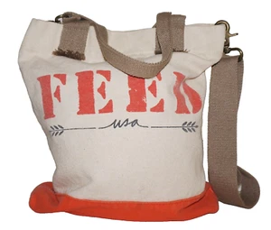 Vintage FEED USA for TARGET Small Ivory & Orange Canvas Tote Crossbody 13x10 - Picture 1 of 13