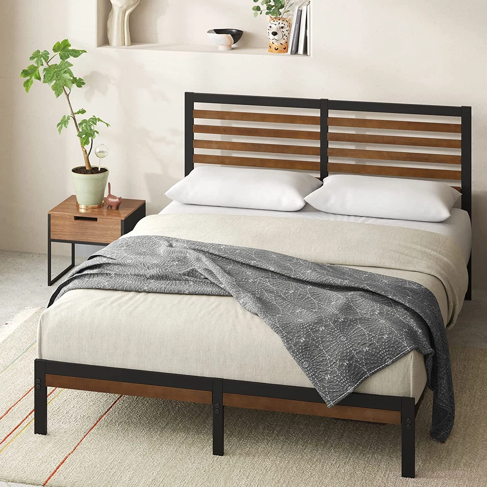 ZINUS Kai Bamboo and Metal Platform Bed Frame with Headboard No Box Spring Need