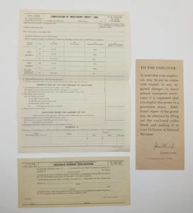 Formularios IRS Crédito de Inversión 3468 1962, Declaración de Apoyo Aviso 2120 y Años 40 - Imagen 1 de 7