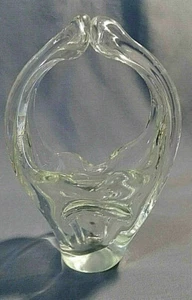 Vintage Clear Glass Basket with Handle Art Deco Style 9" - Picture 1 of 4