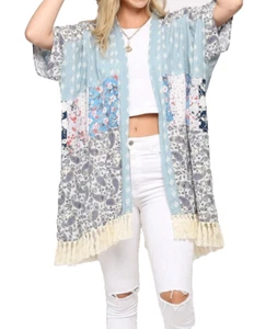FUNKY STUFF parche flecos abierto TOP CHAQUETA CÁRDIGAN ENCUBRIMIENTO KIMONO 5X Envío gratuito - Imagen 1 de 9