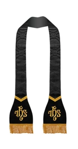 Traditional Liturgical Roman stole with Embroidered IHS Motif - Church vestment - Picture 1 of 7