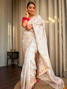 Bridal Banarasi Silk Sari Blouse Designer Ethnic Bollywood South Indian Saree - Picture 1 of 7