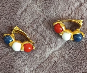 Pendientes de clip vintage Marvella NÁUTICOS rojo/blanco/azul - Imagen 1 de 4