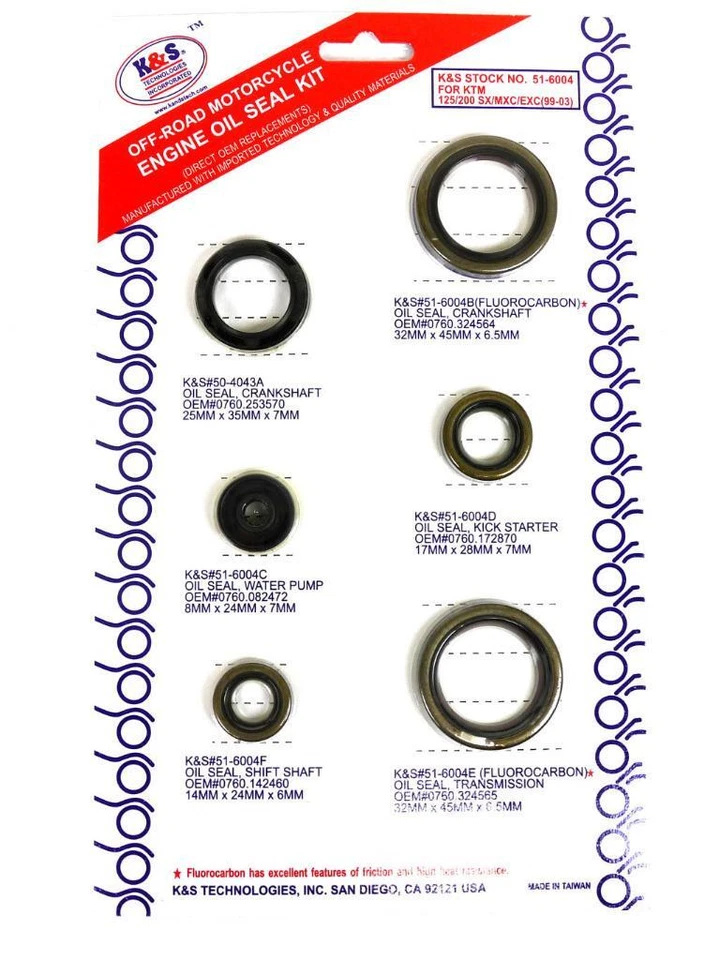 Kit de sellado de aceite de motor KTM 125 SX MXC EXC 200 SX MXC EXC K&S 51-6004 Foto 1 de 1