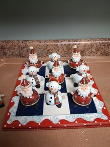 Vtg. Home Interiors Christmas Tic Tac Toe Set Metal Santa's Snowmen Board New - Picture 1 of 11