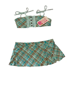 Nuevo conjunto de traje de baño a cuadros azul de 2 piezas Y2K vintage generación niñas talla 10 - Imagen 1 de 7