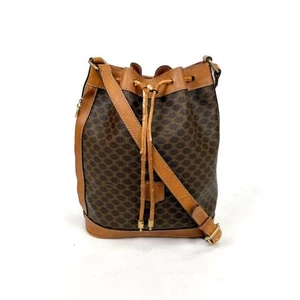 CELINE Drawstring Shoulder Bag Macadam Pattern Triomphe Authentic - Picture 1 of 12