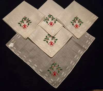 Lote De 5 Pañuelos De Navidad Desco Bordados A Juego Envío Gratis Foto 1 de 4
