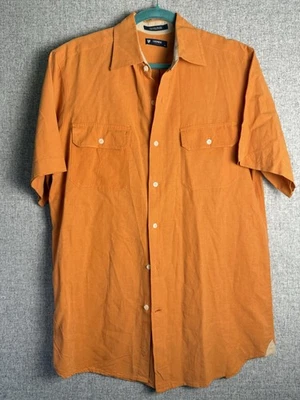 Cremieux Classic Short Sleeve Lightweight Linen Blend Orange Button Up Shirt MED - Image 1 of 4