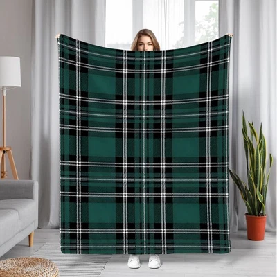 Manta de franela a cuadros negra verde esmeralda patrón acogedor 60x80 pulgadas Foto 1 de 4