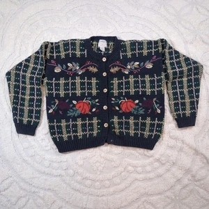 VTG CJ Banks Embroidered Pumpkin  Cardigan Fall Grandma Cottagecore Teacher L - Picture 1 of 16