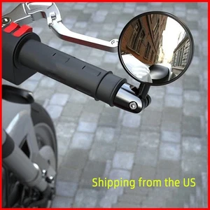 BLACK MOTORCYCLE 7/8"-1" BAR END REARVIEW MIRRORS FOR CUSTOM BOBBER CAFE RACER - Picture 1 of 5