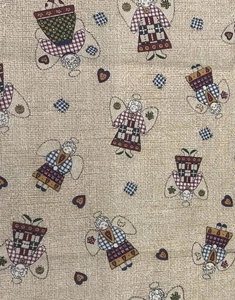 80's Country Folk Art Angel Toss Cotton Fabric Springs Industries .8 Y #19 - Picture 1 of 6
