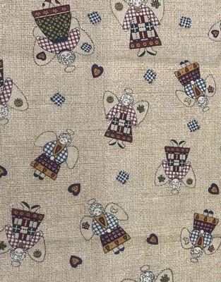 80's Country Folk Art Angel Toss Cotton Fabric Springs Industries .8 Y #19 - Image 1 of 4