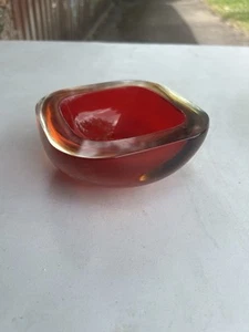 Murano Style Red & Amber Bowl/ Ashtray/ Tealight Holder - Sommerso Technique - Picture 1 of 6