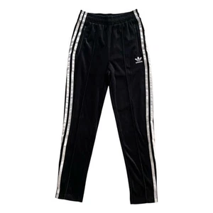Adidas Originals Kids High Rise Slim Fit Velour Black Pants Girl's Size S 9-10 Y - Picture 1 of 11