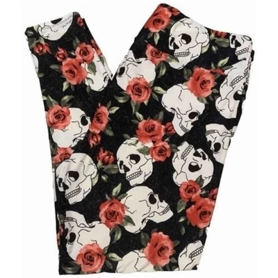 LuLaRoe Mujer Leggings Talla TC2 Halloween Calaveras Rosas Rojas Floral Plus 18+ Nuevo con Etiquetas Foto 1 de 3