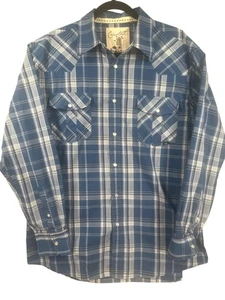 Camisa Coastal Para Hombres XL Western a Cuadros Perla A Presión Con Botones Azul Mezcla de Algodón - Imagen 1 de 9