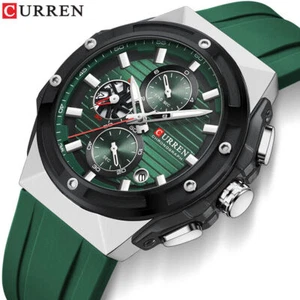 CURREN Men Watch Silicone Quartz Wristwatch Calendar Date Multifunction Watches - Picture 1 of 27
