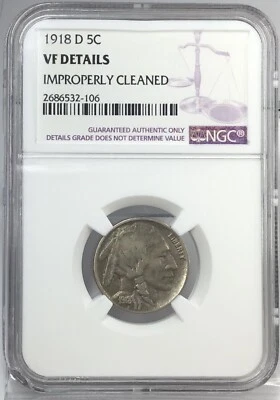 1918-D 5C Buffalo Nickel NGC VF Details # - Image 1 of 4